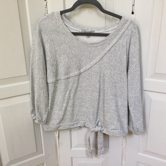 Grey & Gray Tops - Grey & Gray Striped Cropped Sweatshirt